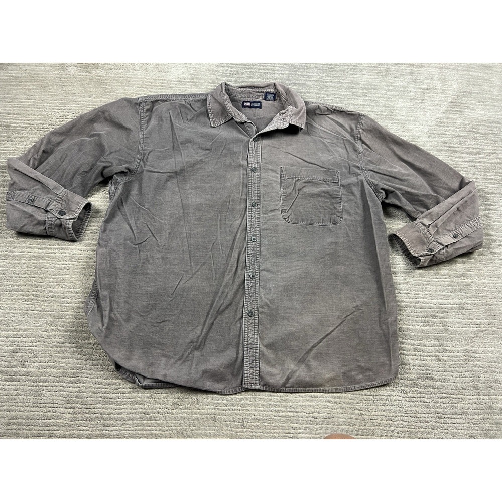 Faded Glory Corduroy Shirt Mens 2XL Grey Long Sleeve Button Up Pocket Casual